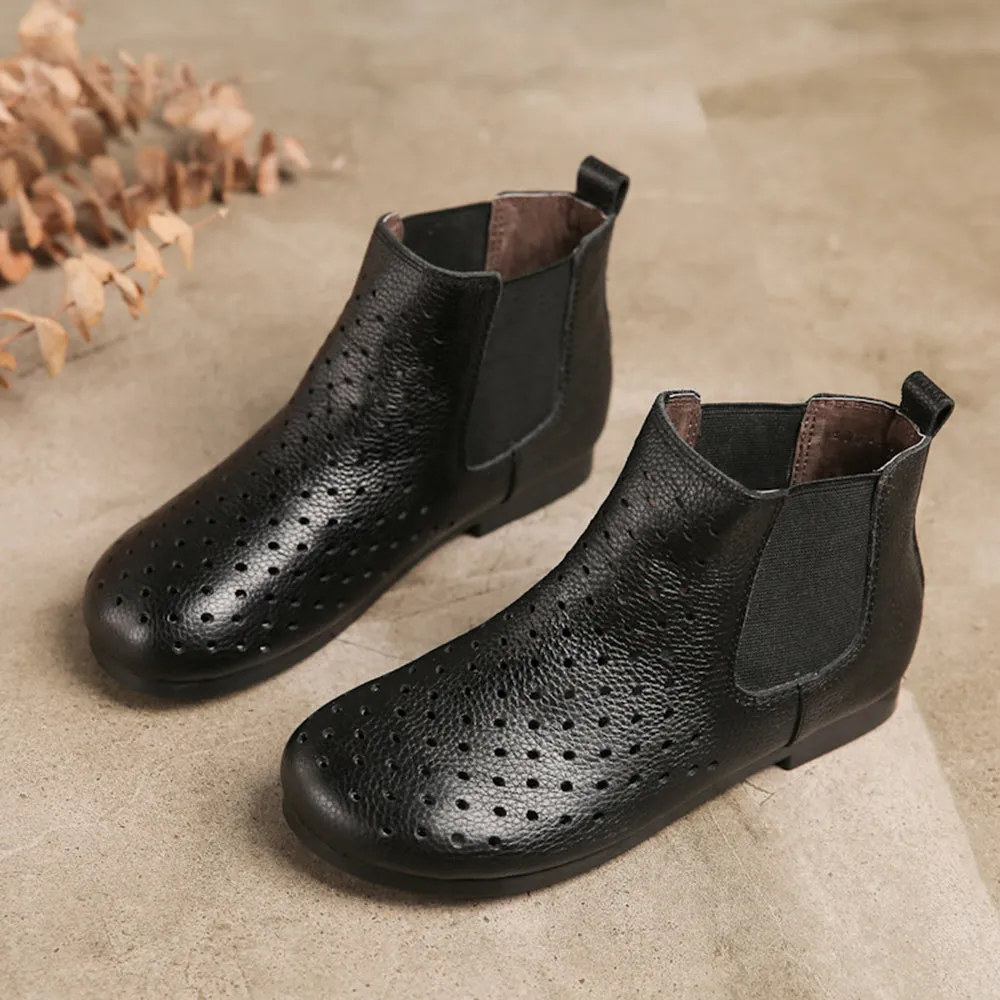 Women Laser-cut Leather Ankle Booties