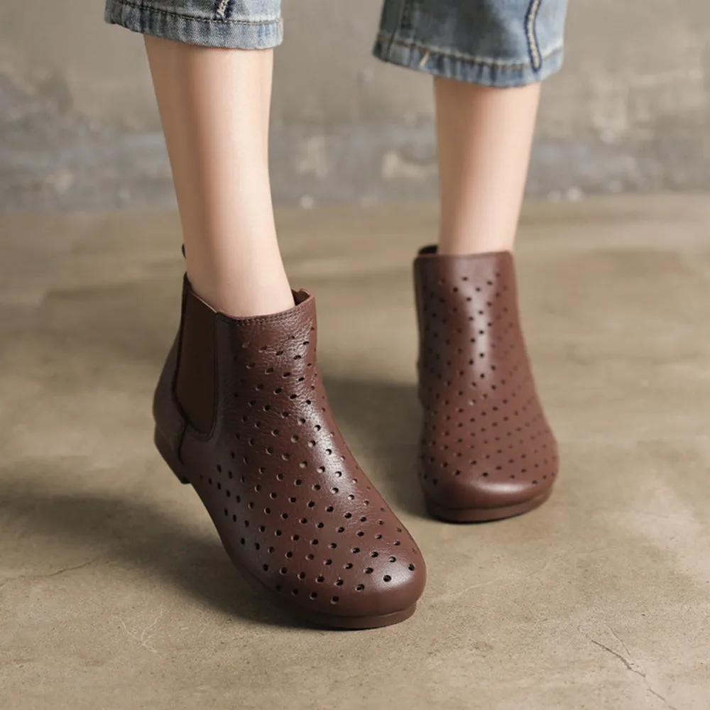 Women Laser-cut Leather Ankle Booties