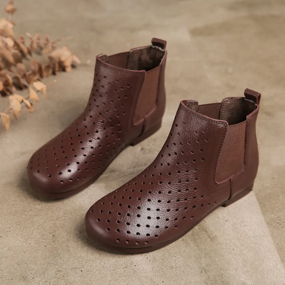 Women Laser-cut Leather Ankle Booties