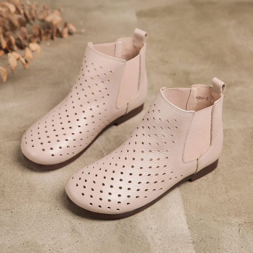 Women Laser-cut Leather Ankle Booties