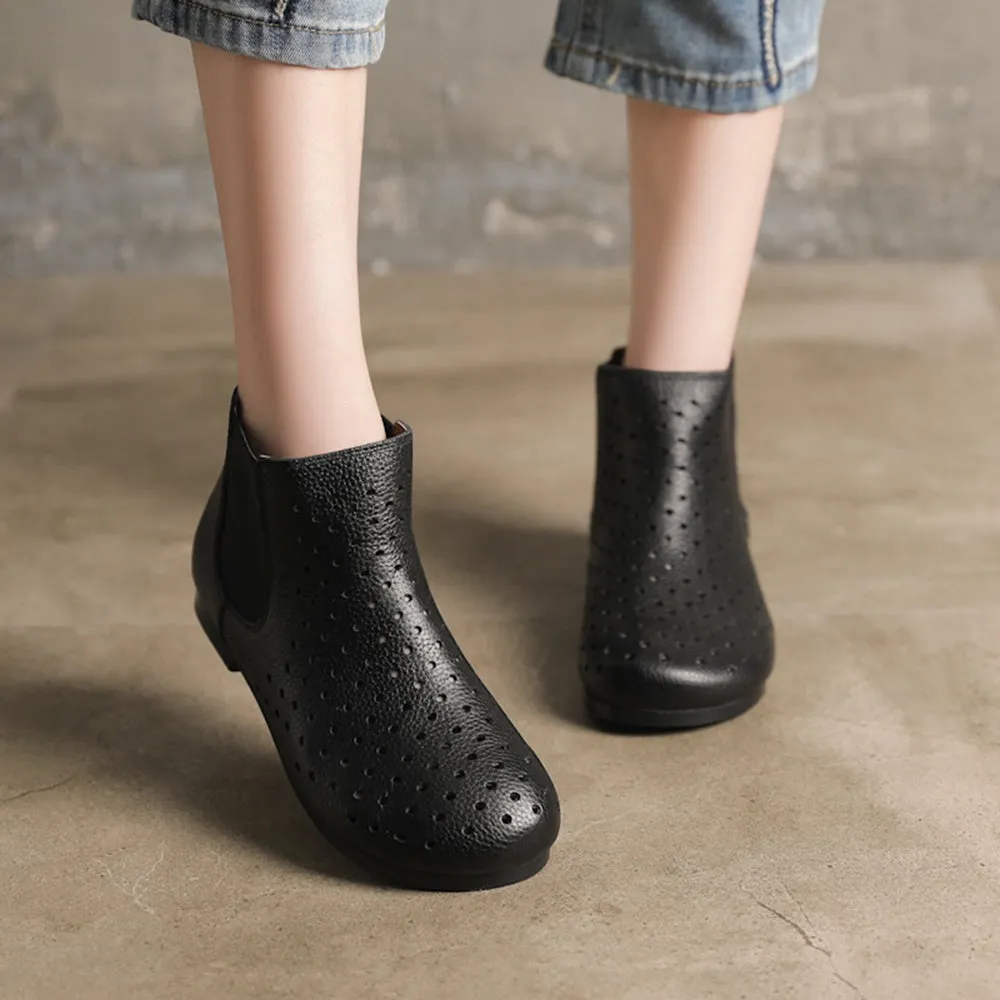 Women Laser-cut Leather Ankle Booties