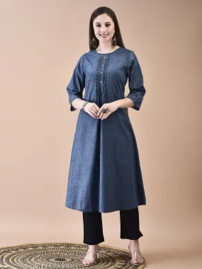 Women Liva Blue Solid Dress