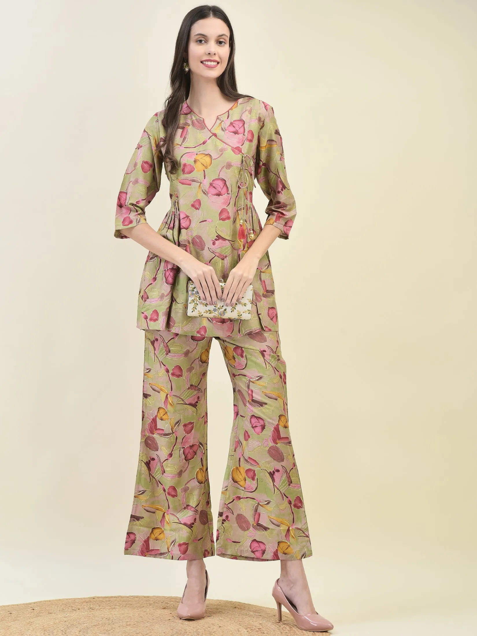 Women Viscose Green Tropical Print Co-Ord Set