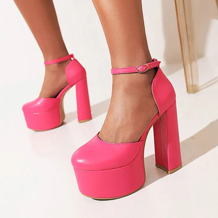 Women's Solid Color Ankle Strap Block Heel Platform Sandals