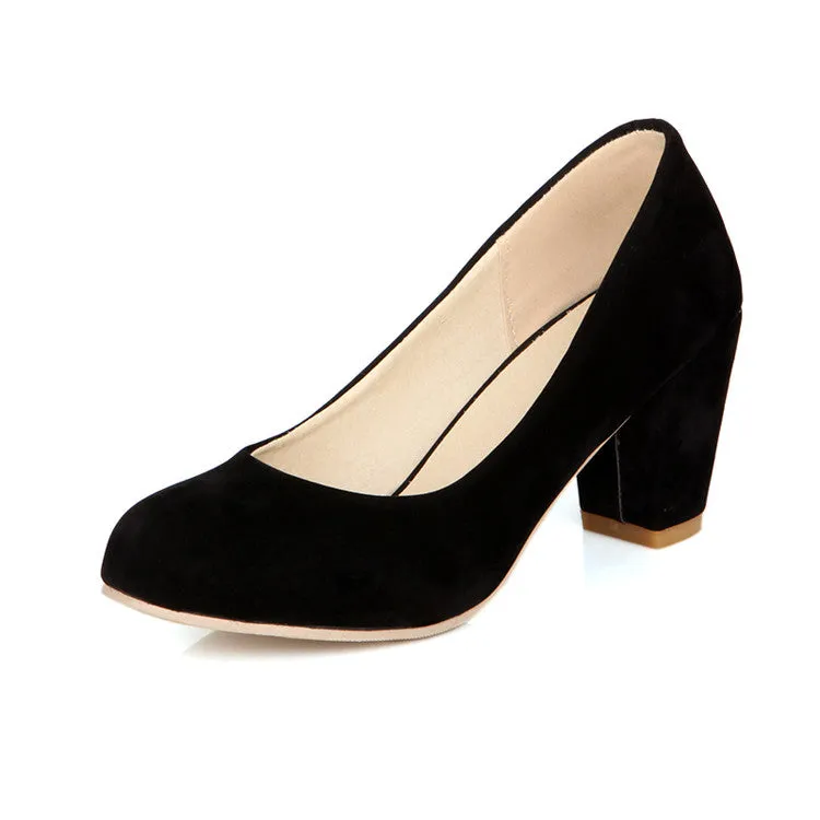 Women's Velvet Block Heels Pumps