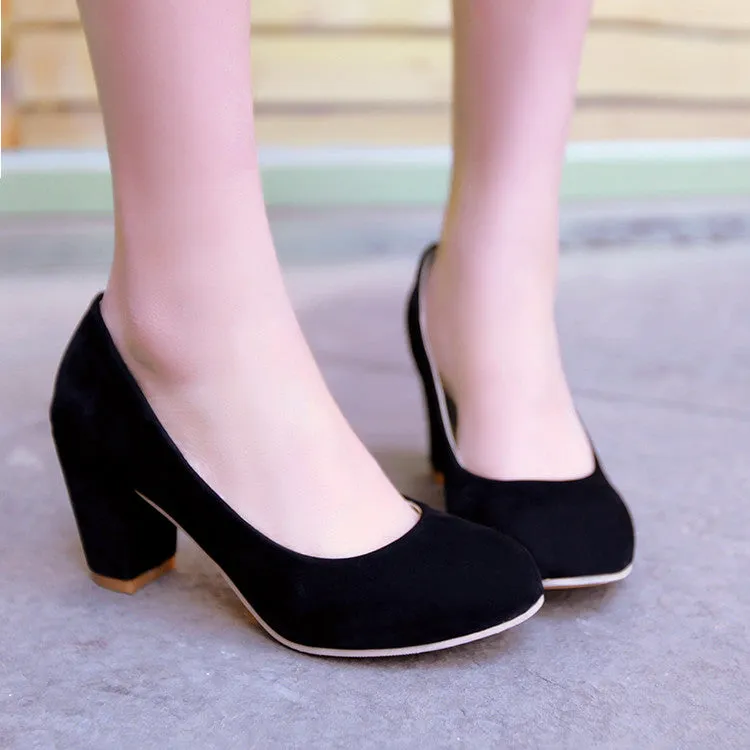 Women's Velvet Block Heels Pumps