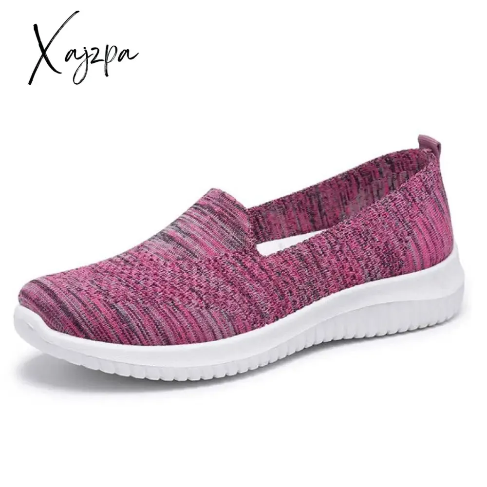 Xajzpa - Hot Sale Women's Flat Shoes Summer Mesh Breathable Casual Flats Sneakers Ladies Knitting Shallow Comfort Walking Shoes