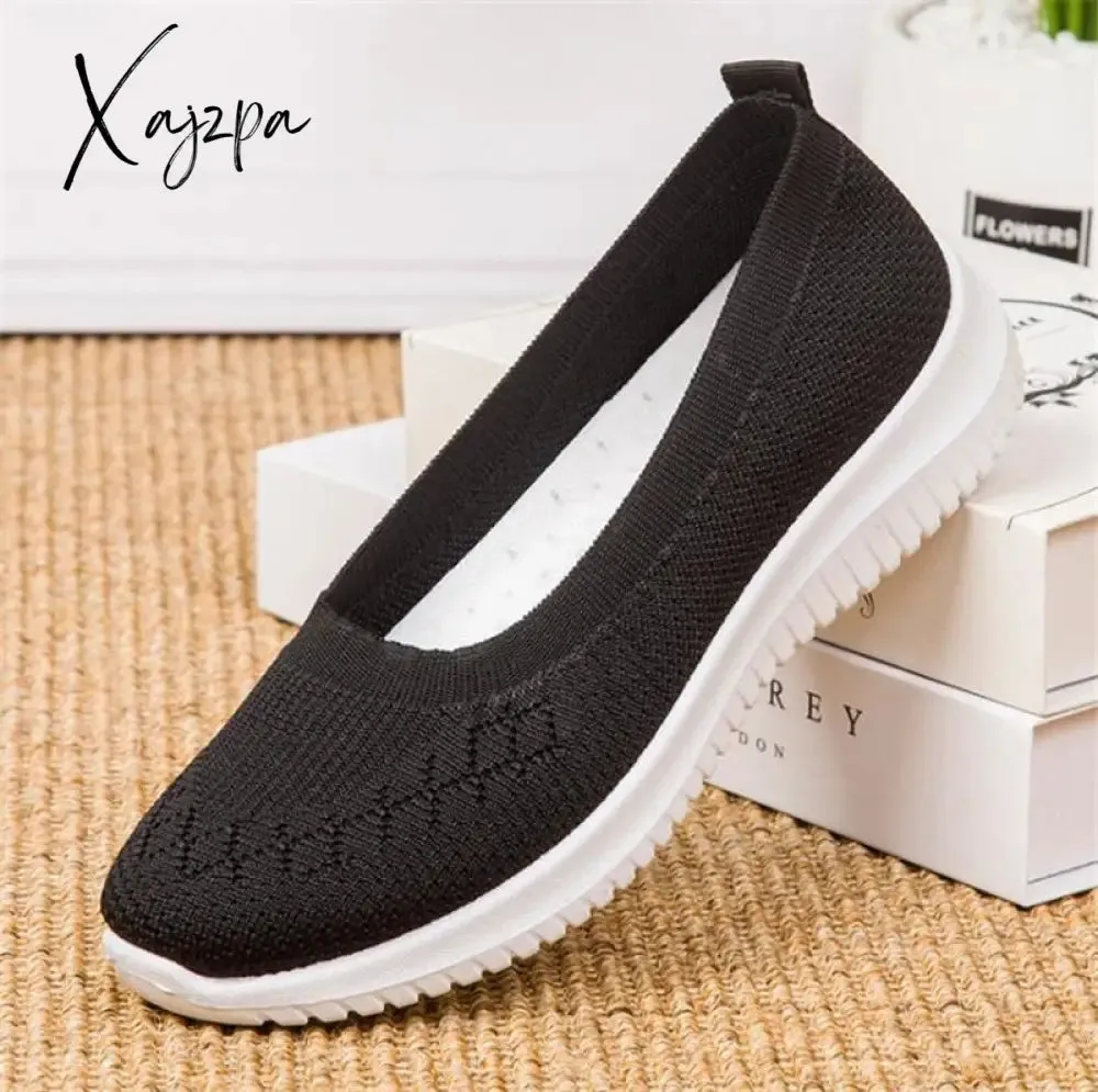 Xajzpa - Hot Sale Women's Flat Shoes Summer Mesh Breathable Casual Flats Sneakers Ladies Knitting Shallow Comfort Walking Shoes