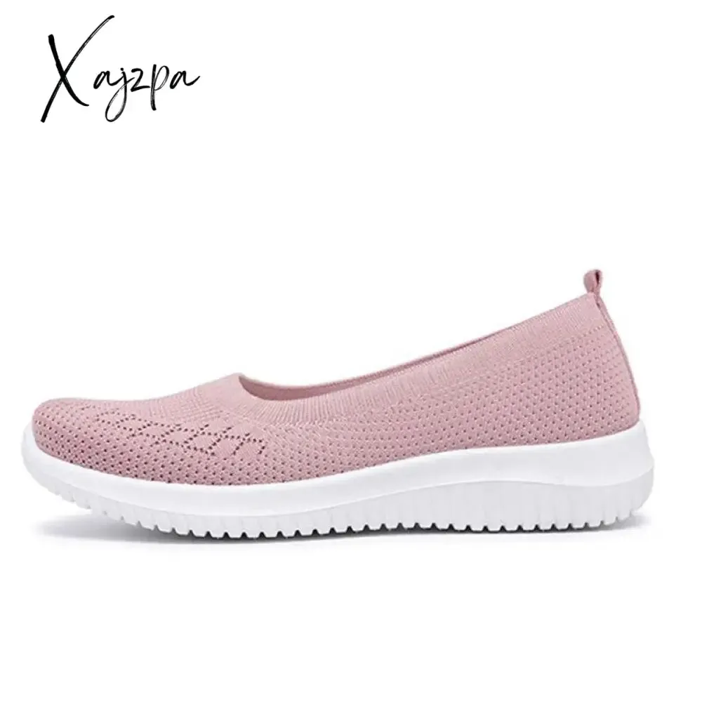 Xajzpa - Hot Sale Women's Flat Shoes Summer Mesh Breathable Casual Flats Sneakers Ladies Knitting Shallow Comfort Walking Shoes