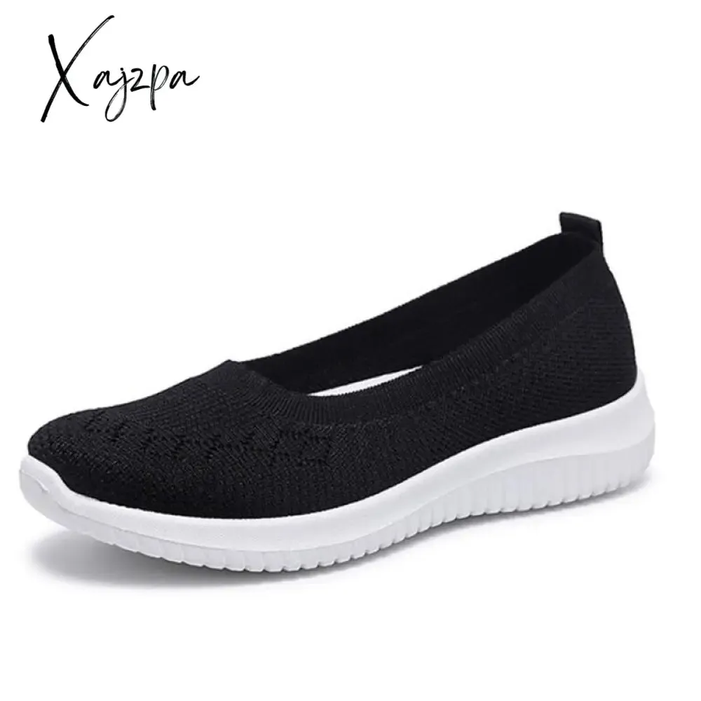 Xajzpa - Hot Sale Women's Flat Shoes Summer Mesh Breathable Casual Flats Sneakers Ladies Knitting Shallow Comfort Walking Shoes