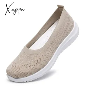 Xajzpa - Hot Sale Women's Flat Shoes Summer Mesh Breathable Casual Flats Sneakers Ladies Knitting Shallow Comfort Walking Shoes