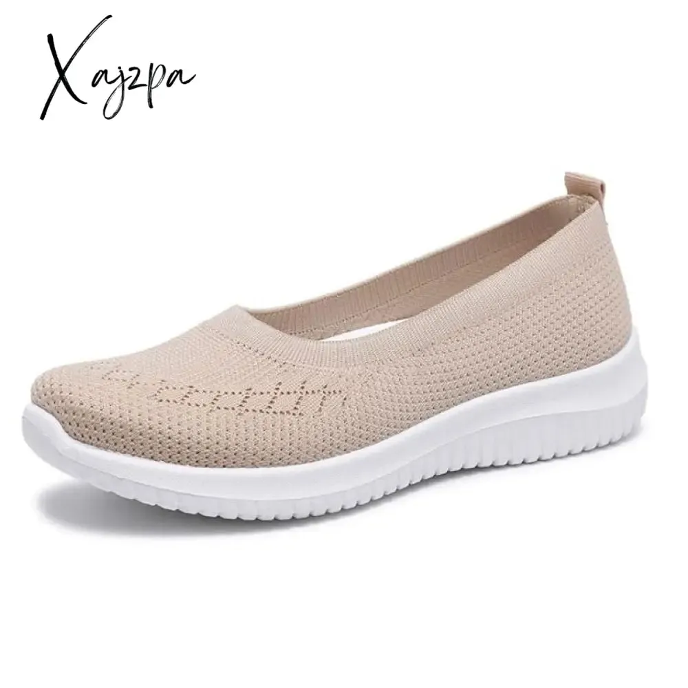 Xajzpa - Hot Sale Women's Flat Shoes Summer Mesh Breathable Casual Flats Sneakers Ladies Knitting Shallow Comfort Walking Shoes