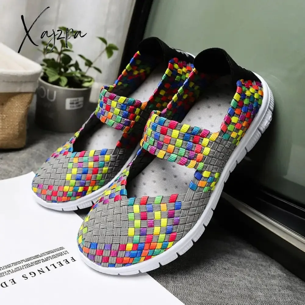 Xajzpa - Summer Women Shoes Lady hand made Flats Sneakers Breathable Lightweight Women Flat Shoes Manual Woven Shallow Women Casual Shoes