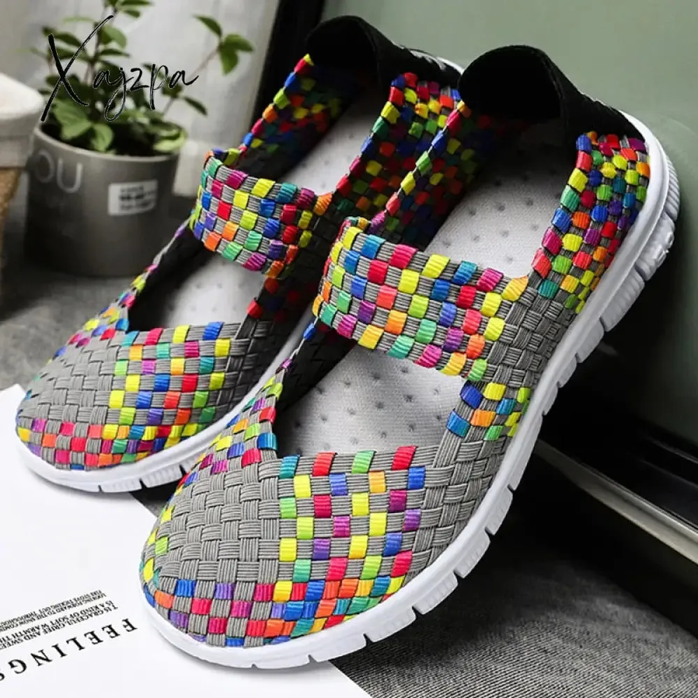 Xajzpa - Summer Women Shoes Lady hand made Flats Sneakers Breathable Lightweight Women Flat Shoes Manual Woven Shallow Women Casual Shoes