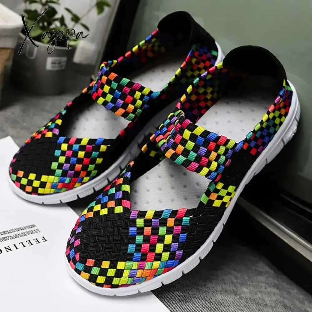 Xajzpa - Summer Women Shoes Lady hand made Flats Sneakers Breathable Lightweight Women Flat Shoes Manual Woven Shallow Women Casual Shoes