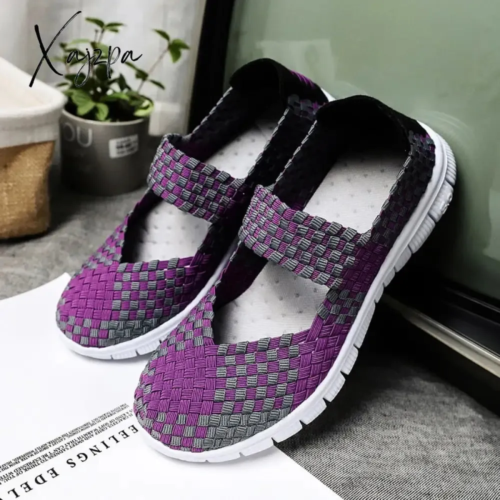 Xajzpa - Summer Women Shoes Lady hand made Flats Sneakers Breathable Lightweight Women Flat Shoes Manual Woven Shallow Women Casual Shoes