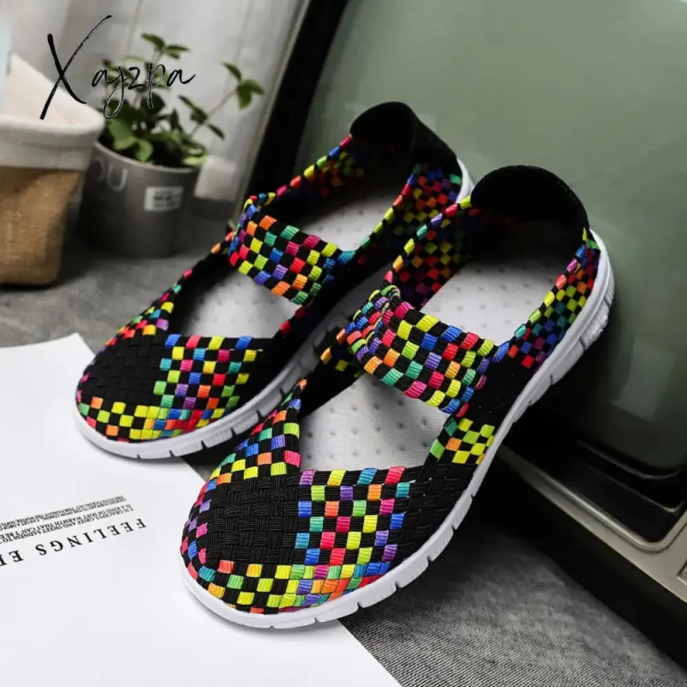 Xajzpa - Summer Women Shoes Lady hand made Flats Sneakers Breathable Lightweight Women Flat Shoes Manual Woven Shallow Women Casual Shoes