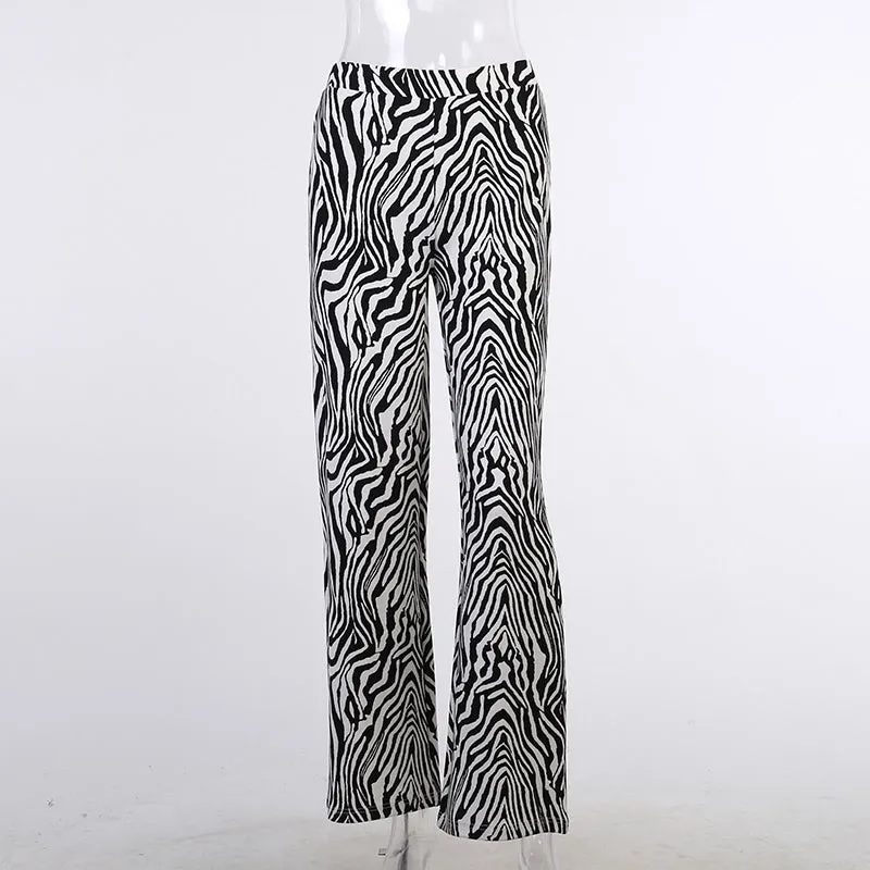 Zebra Stripe Flare Leg Pants